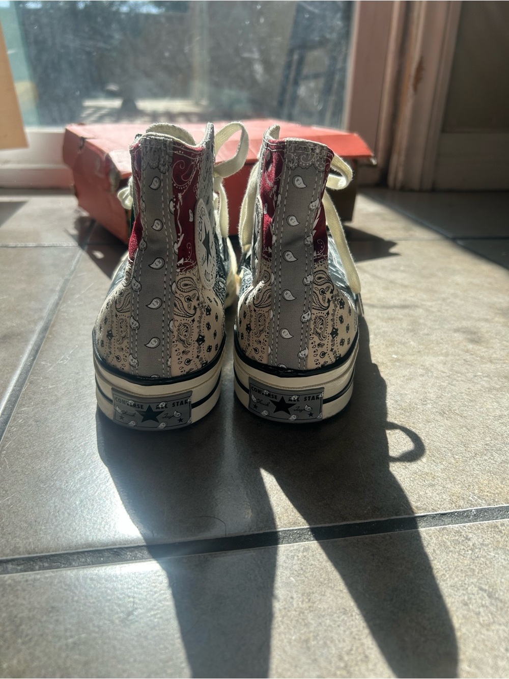 Converse High Top Bandana Print in Red, Gray, Cream